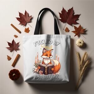 Cute Fox Tote for Readers Smut and Coffee Bibliophile Book Bag